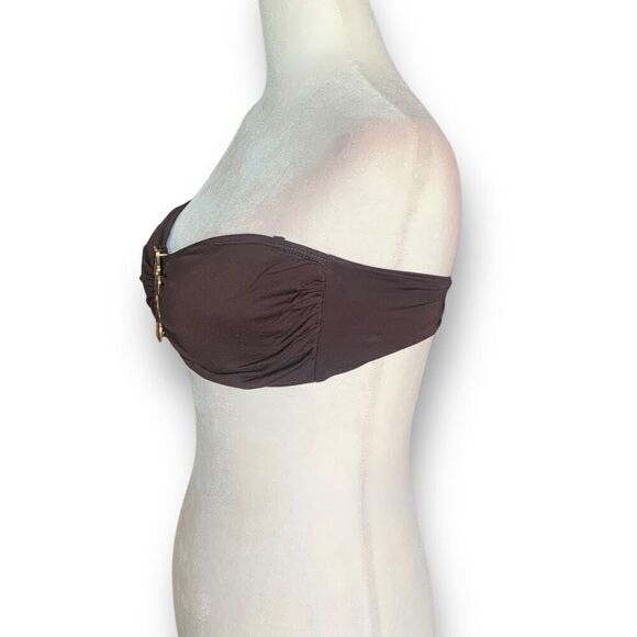 Vintage LaBlanca Bandeau Bikini Swim Top Brown Jewel Detail Summer Essential - Picture 8 of 12
